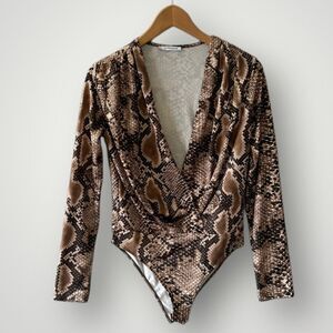 Zara Trafaluc Bodysuit Top Blouse Size S Animal Print